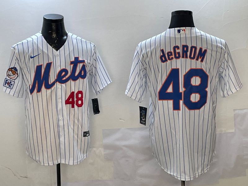 Men New York Mets 48 Degrom White Stripe Game 2025 Nike MLB Jersey style 2